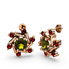 Garnet ve peridot 14 ayar rose altın küpe