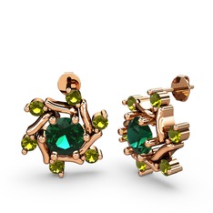 Peridot ve yeşil kuvars 18 ayar rose altın küpe