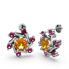 Floren Küpe - Rodolit garnet ve sitrin 925 ayar gümüş küpe #z4knbt