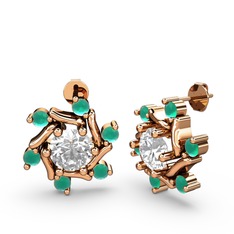 Floren Küpe - Kök zümrüt ve swarovski 8 ayar rose altın küpe #zam3d