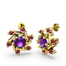 Floren Küpe - Kök yakut ve ametist 14 ayar altın küpe #zzbk3h