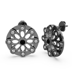 Dahlia Çiçek Küpe - Swarovski ve siyah zirkon 925 ayar siyah rodyum kaplama gümüş küpe #10twmuu