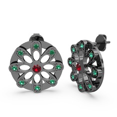 Dahlia Çiçek Küpe - Yeşil kuvars ve garnet 925 ayar siyah rodyum kaplama gümüş küpe #111hvr8