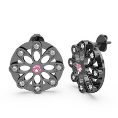 Dahlia Çiçek Küpe - Swarovski ve pembe kuvars 925 ayar siyah rodyum kaplama gümüş küpe #12hs8hx