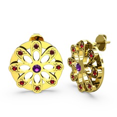 Dahlia Çiçek Küpe - Garnet ve ametist 925 ayar altın kaplama gümüş küpe #1544t13
