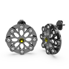 Dahlia Çiçek Küpe - Swarovski ve peridot 925 ayar siyah rodyum kaplama gümüş küpe #17kw699