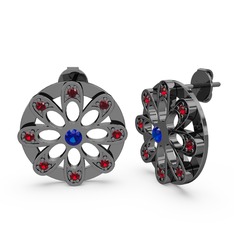 Dahlia Çiçek Küpe - Garnet ve lab safir 925 ayar siyah rodyum kaplama gümüş küpe #1an0u9s