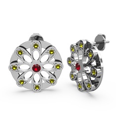 Dahlia Çiçek Küpe - Peridot ve garnet 14 ayar beyaz altın küpe #1dh8pzh