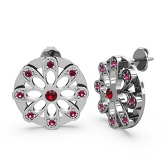 Dahlia Çiçek Küpe - Rodolit garnet ve garnet 14 ayar beyaz altın küpe #1dwzeds