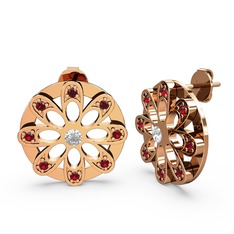 Dahlia Çiçek Küpe - Garnet ve pırlanta 18 ayar rose altın küpe (0.12 karat) #1e1xfg9