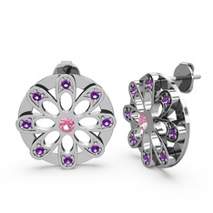 Dahlia Çiçek Küpe - Ametist ve pembe kuvars 925 ayar gümüş küpe #1gg4byj