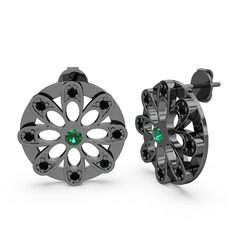 Dahlia Çiçek Küpe - Siyah zirkon ve yeşil kuvars 925 ayar siyah rodyum kaplama gümüş küpe #1gk1uyh