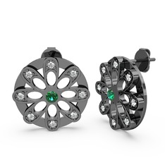 Dahlia Çiçek Küpe - Swarovski ve yeşil kuvars 925 ayar siyah rodyum kaplama gümüş küpe #1hevk6l