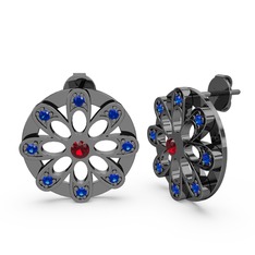 Dahlia Çiçek Küpe - Lab safir ve garnet 925 ayar siyah rodyum kaplama gümüş küpe #1k3dgo4