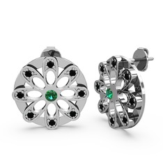 Dahlia Çiçek Küpe - Siyah zirkon ve yeşil kuvars 14 ayar beyaz altın küpe #1kvr8fq