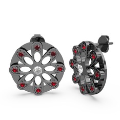 Dahlia Çiçek Küpe - Garnet ve swarovski 925 ayar siyah rodyum kaplama gümüş küpe #1om6o88