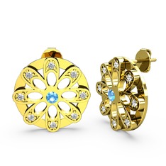 Dahlia Çiçek Küpe - Swarovski ve akuamarin 8 ayar altın küpe #1qg6yrx