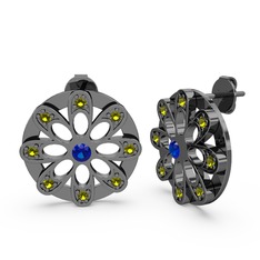 Dahlia Çiçek Küpe - Peridot ve lab safir 925 ayar siyah rodyum kaplama gümüş küpe #1slclyn