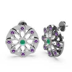 Dahlia Çiçek Küpe - Ametist ve kök zümrüt 925 ayar gümüş küpe #1td2q2l