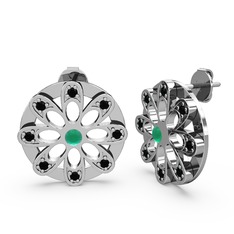 Dahlia Çiçek Küpe - Siyah zirkon ve kök zümrüt 925 ayar gümüş küpe #1tqqe50