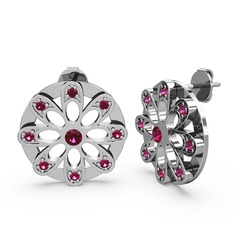 Dahlia Çiçek Küpe - Rodolit garnet 14 ayar beyaz altın küpe #1vdz74e
