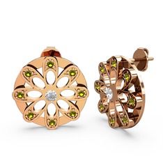 Peridot ve pırlanta 18 ayar rose altın küpe (0.12 karat)