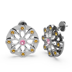Dahlia Çiçek Küpe - Sitrin ve pembe kuvars 925 ayar gümüş küpe #1z3kl2