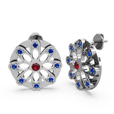 Dahlia Çiçek Küpe - Lab safir ve garnet 18 ayar beyaz altın küpe #4674uj