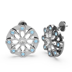 Akuamarin ve swarovski 18 ayar beyaz altın küpe