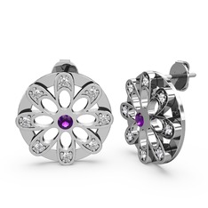 Swarovski ve ametist 8 ayar beyaz altın küpe