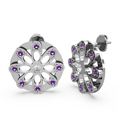 Dahlia Çiçek Küpe - Ametist ve swarovski 8 ayar beyaz altın küpe #ex0vah