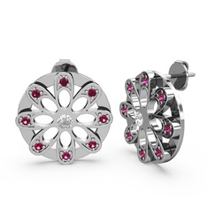 Dahlia Çiçek Küpe - Rodolit garnet ve pırlanta 14 ayar beyaz altın küpe (0.12 karat) #fc3sal
