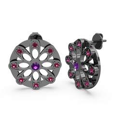 Dahlia Çiçek Küpe - Rodolit garnet ve ametist 925 ayar siyah rodyum kaplama gümüş küpe #ggdnl5