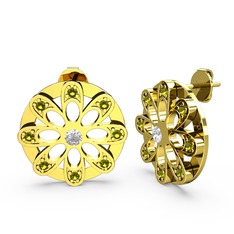 Dahlia Çiçek Küpe - Peridot ve pırlanta 14 ayar altın küpe (0.12 karat) #iawo6u