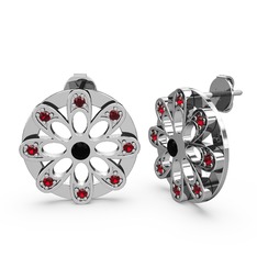 Garnet ve siyah zirkon 14 ayar beyaz altın küpe
