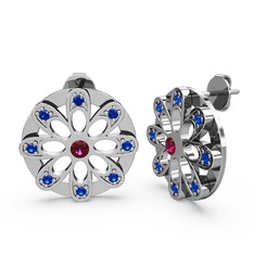 Dahlia Çiçek Küpe - Lab safir ve rodolit garnet 18 ayar beyaz altın küpe #lp14id