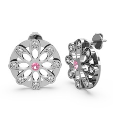 Dahlia Çiçek Küpe - Swarovski ve pembe kuvars 18 ayar beyaz altın küpe #m3bd2i