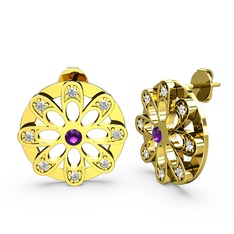 Dahlia Çiçek Küpe - Swarovski ve ametist 18 ayar altın küpe #mugkf4