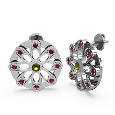 Garnet ve peridot 14 ayar beyaz altın küpe