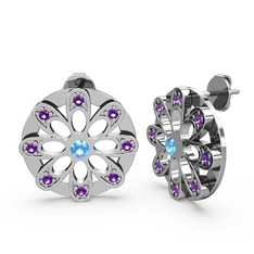 Dahlia Çiçek Küpe - Ametist ve akuamarin 14 ayar beyaz altın küpe #nw4ssp