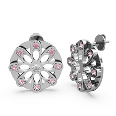 Dahlia Çiçek Küpe - Pembe kuvars ve swarovski 18 ayar beyaz altın küpe #nwnf2r