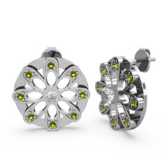 Peridot ve swarovski 18 ayar beyaz altın küpe