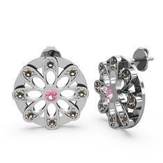 Dahlia Çiçek Küpe - Dumanlı kuvars ve pembe kuvars 8 ayar beyaz altın küpe #qwyq6v