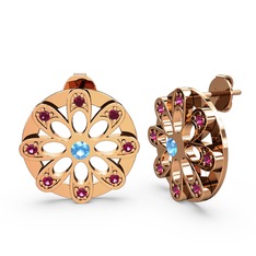 Rodolit garnet ve akuamarin 8 ayar rose altın küpe