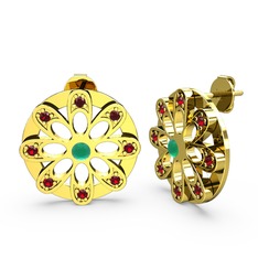 Dahlia Çiçek Küpe - Garnet ve kök zümrüt 14 ayar altın küpe #rznl5l