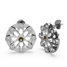 Swarovski ve dumanlı kuvars 14 ayar beyaz altın küpe