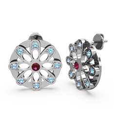 Dahlia Çiçek Küpe - Akuamarin ve rodolit garnet 18 ayar beyaz altın küpe #wnamq