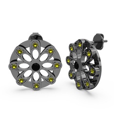 Peridot ve siyah zirkon 925 ayar siyah rodyum kaplama gümüş küpe
