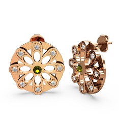 Dahlia Çiçek Küpe - Swarovski ve peridot 8 ayar rose altın küpe #yjxfy