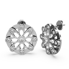 Dahlia Çiçek Küpe - Swarovski ve pırlanta 18 ayar beyaz altın küpe (0.12 karat) #ymbv18